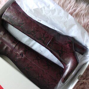 Aldo Kinkuna Burgundy Snakeskin Print Knee-High Boots – Size 6